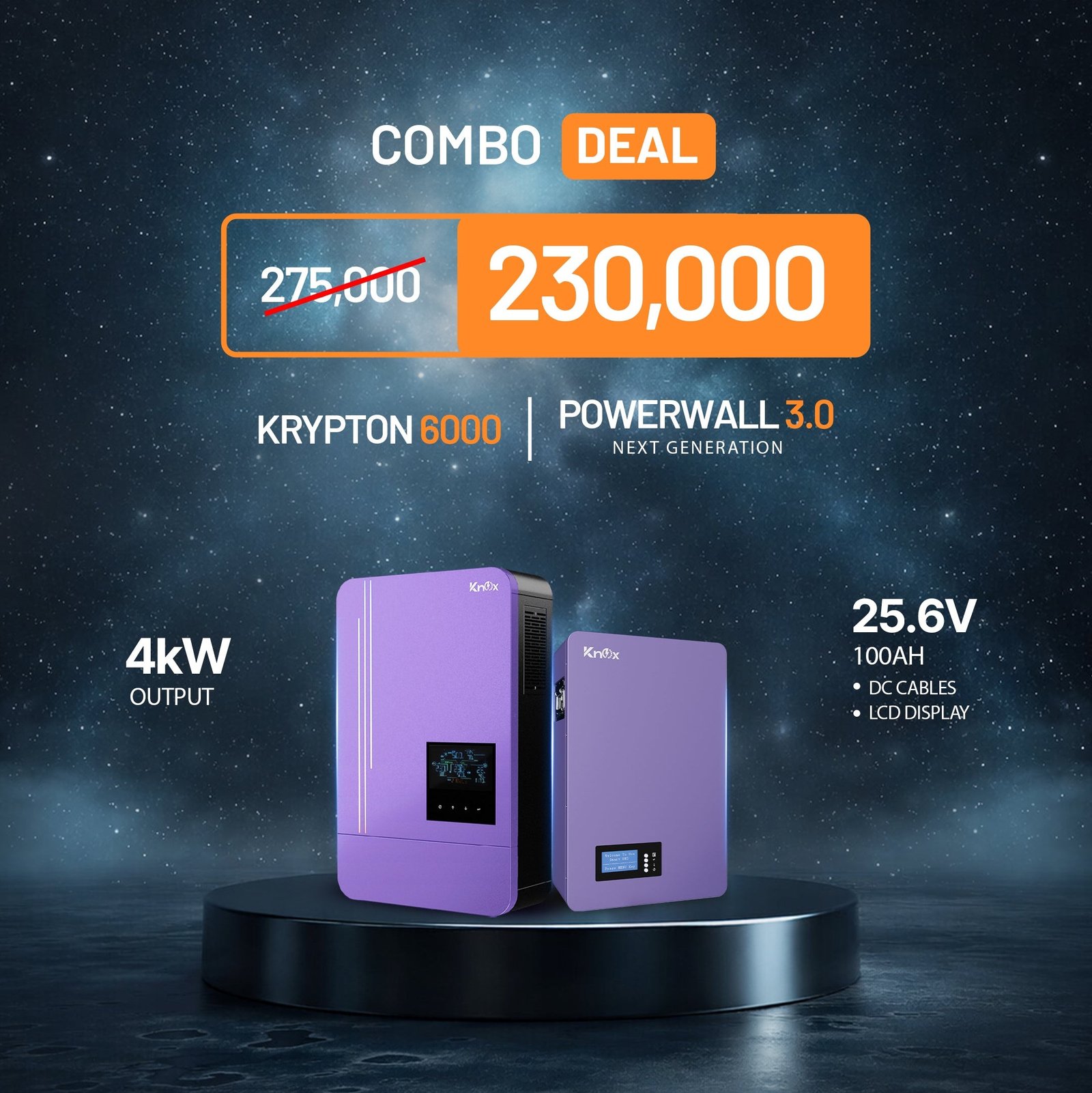 Knox Krypton 6000 4KW Hybrid Solar Inverter with Powerwall 3.0 25.6V battery - High-Efficiency Solar Combo Deal (AR-003136) | Knox Solar
