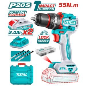 TOTAL TIDLI20558 – 20V Compact Brushless Cordless Impact Drill (With 2 Batteries, Charger & Accessories) (AR-002318) | Uknown Solar