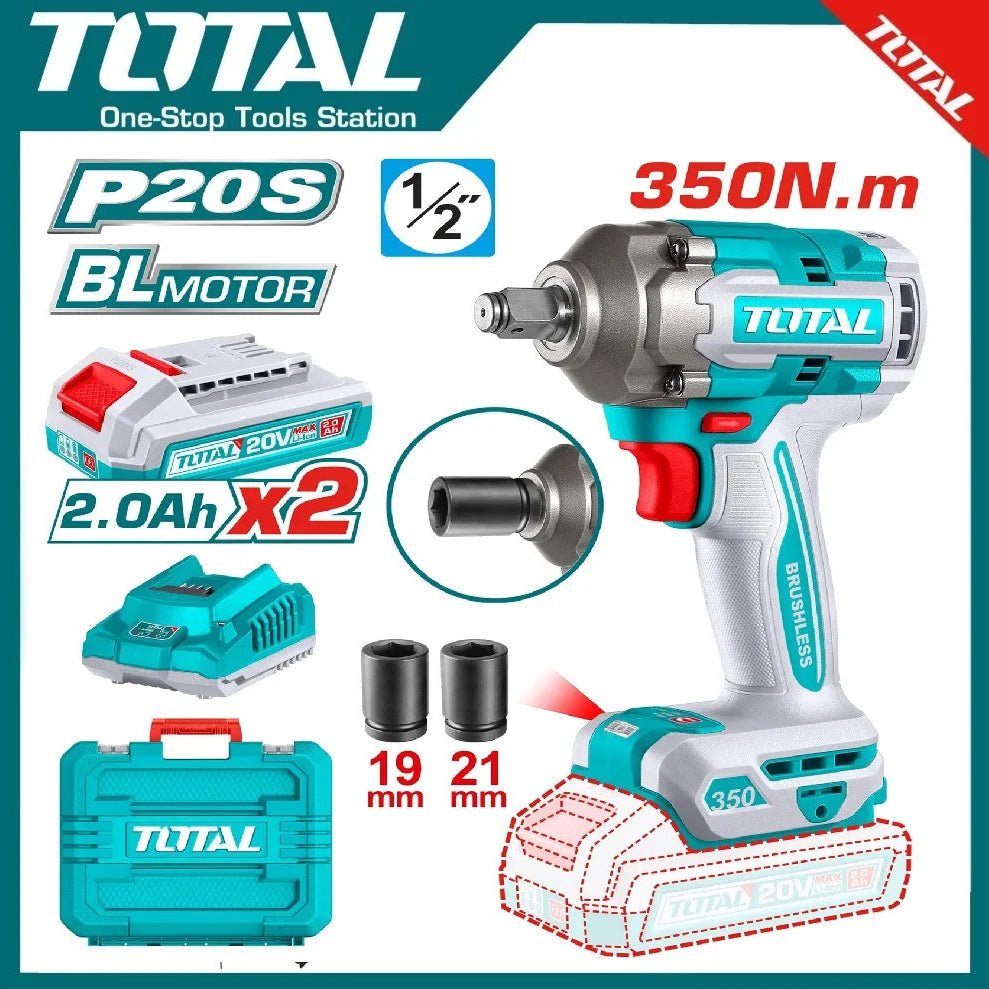 Total Cordless Impact Wrench 350Nm 20V TIWLI2035 | 1/2" Drive 3-Speed (AR-003162) | total Solar