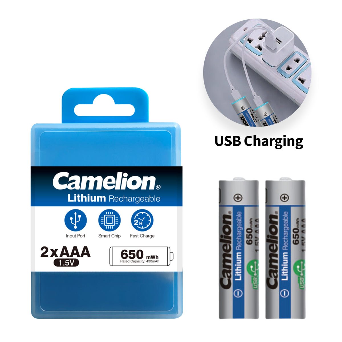 Camelion USB C Rechargeable Lithium Batteries AAA – 1.5V – 650mWh (AR-001664) | Alladin Store Solar