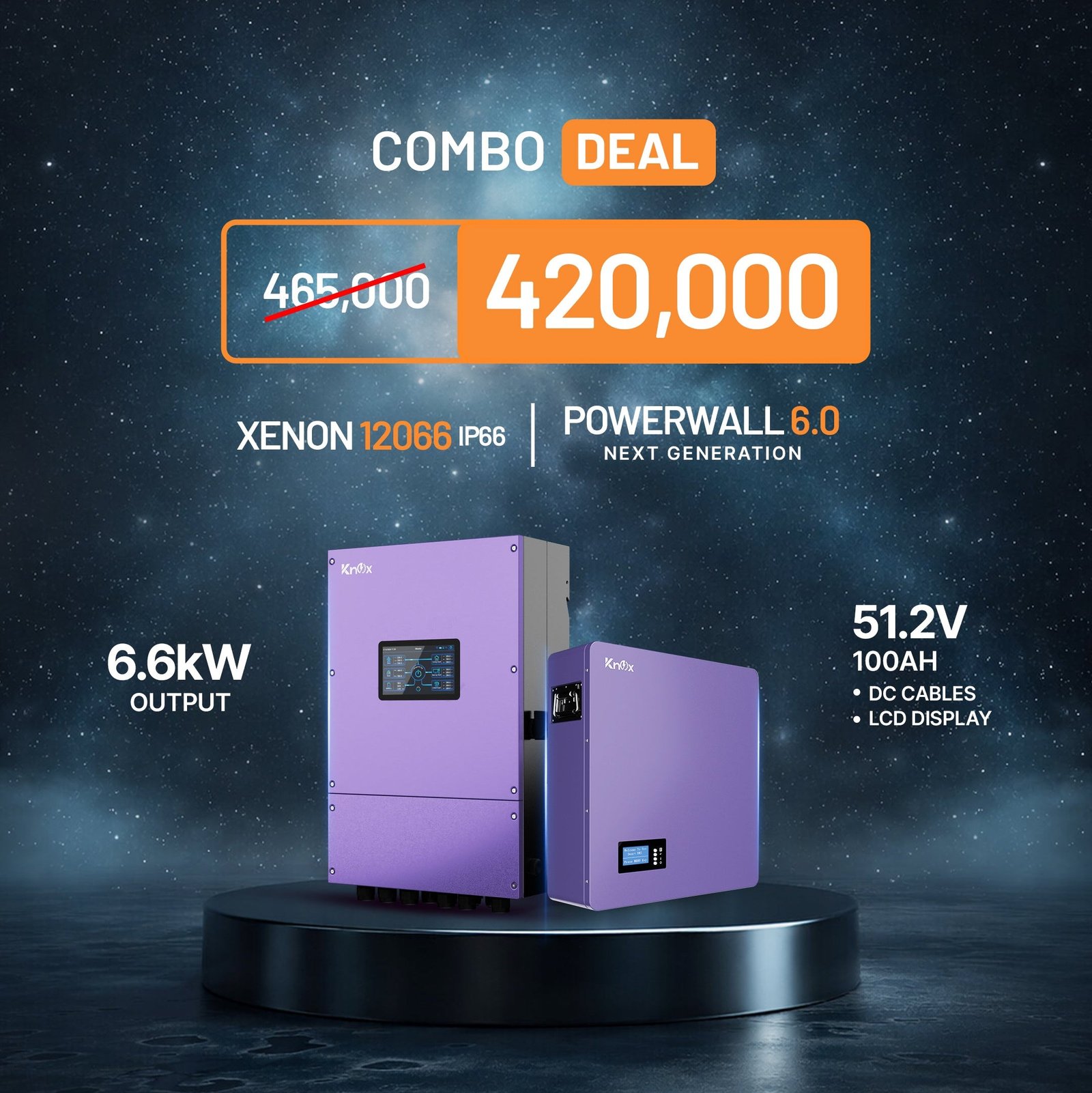 Knox Xenon 12066 6.6KW IP66 Solar Inverter Combo with Powerwall 6.0 (51.2V 100Ah) – Waterproof Hybrid Energy Storage System (AR-003145) | Knox Solar