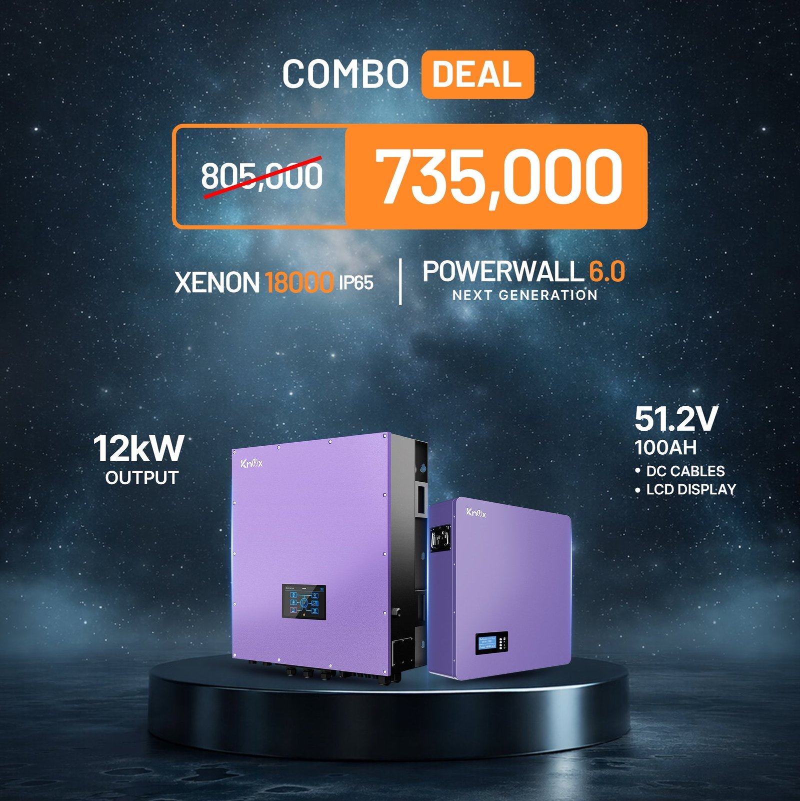 Knox Xenon 18000 12KW Solar Inverter Combo with Powerwall 6.0 51.2V 100Ah Battery | IP65 Hybrid Energy Storage System (AR-003150) | Knox Solar