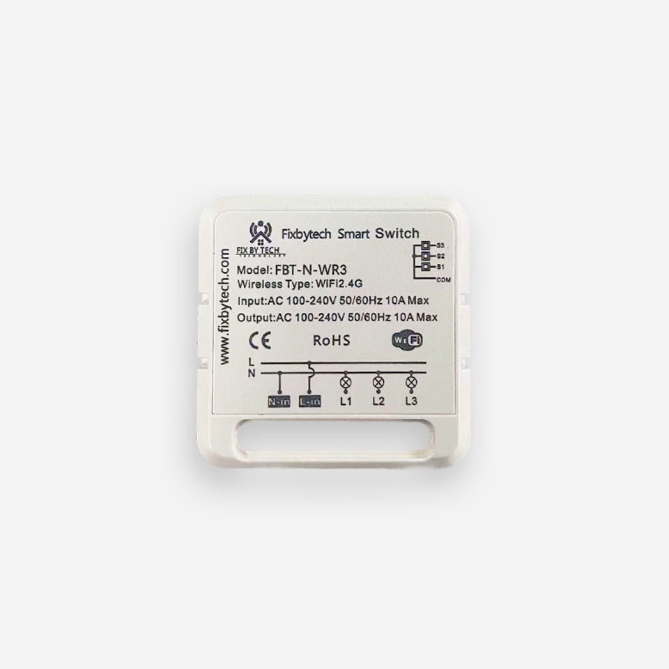 FBT-N-WR Mini Smart Switch 10A 3 Gang Works with Smart Life App Alexa Google Home (AR-002686) | Fix By Tech Solar